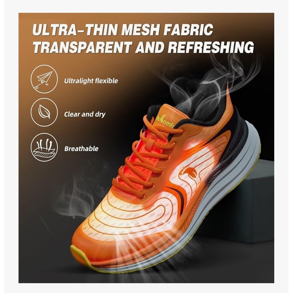 Mens Orange Running Orthopedic Shoes Mesh Fabric Arch Support Non Slip Size 8 - Picture 5 of 10